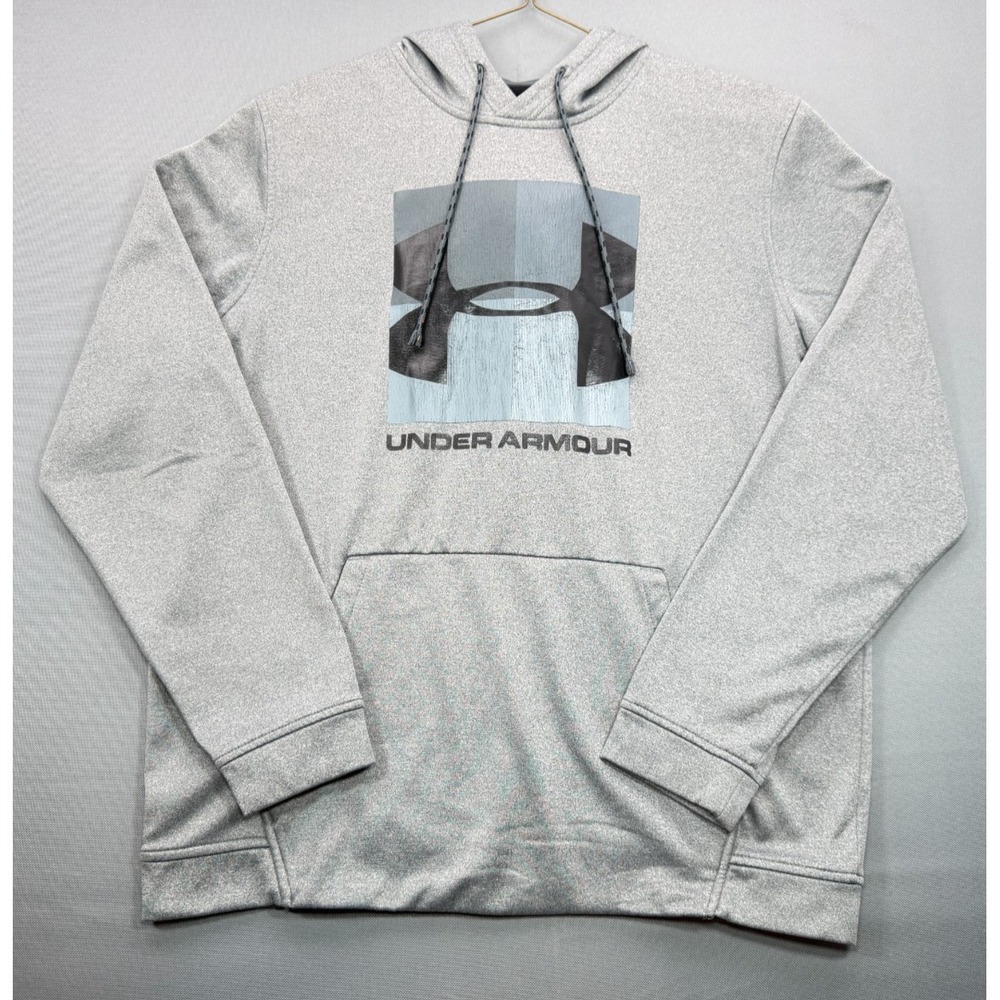 Under Armour ColdGear Mens Large Grey Pullover Hoodie Sweatshirt Loose Fit Logo